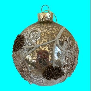 Dillard's Trimsetter Christmas Tree Ornament Glass Silver, Gold, Brown 3.5"